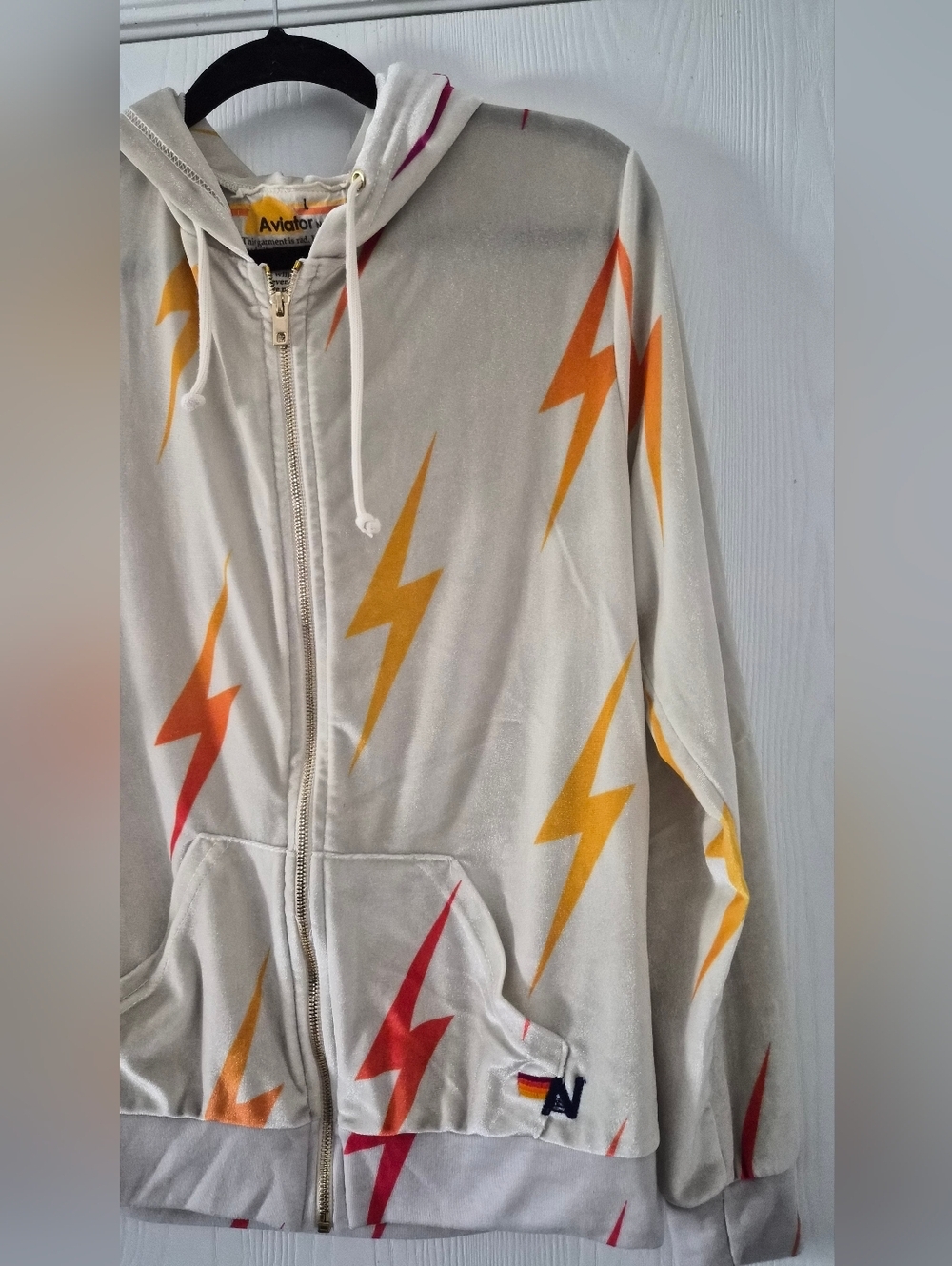 Aviation Nation Velvet Colorful Lightning Bolt Full Zip Hoodie Size Large - Picture 3 of 8